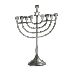 PEWTER FINISH METAL STAR OF DAVID LARGE MENORA 29.5 CM.