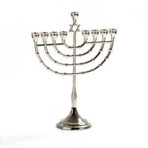 NICKEL PLATED METAL STAR OF DAVID LARGE MENORA 29.5 CM.