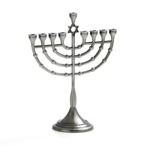 PEWTER FINISH  METAL STAR OF DAVID SMALL MENORA 23.5 CM.
