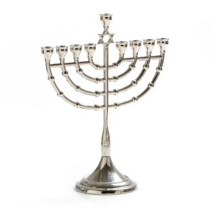 NICKEL PLATED METAL STAR OF DAVID SMALL MENORA 23.5 CM.