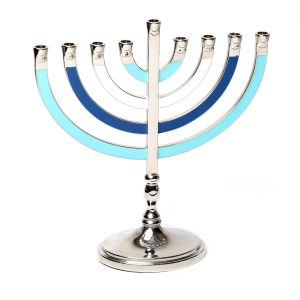 CLASSIC BLUE TONES METAL MENORAH 22 CM.