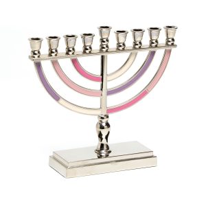 PINK/PURPLE METAL MENORAH 14 CM.