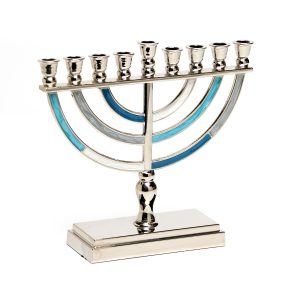 BLUE TONES METAL MENORAH 14 CM.