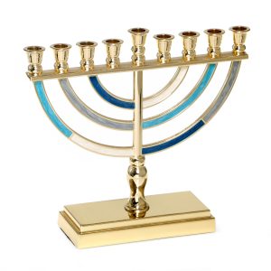 BLUE TONES GOLDEN COLOR METAL MENORAH 14 CM.