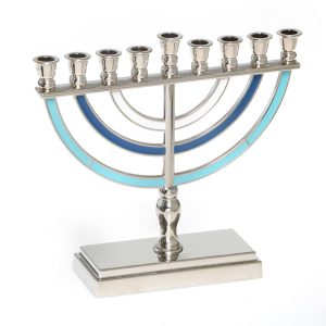 BLUE TONES METAL MENORAH 14 CM.