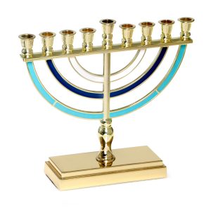 BLUE TONES GOLDEN COLOR METAL MENORAH 14 CM.