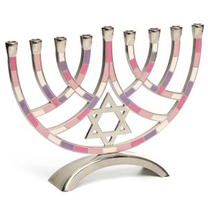 PURPLE/PINK METAL MENORAH W/STAR 18 CM.