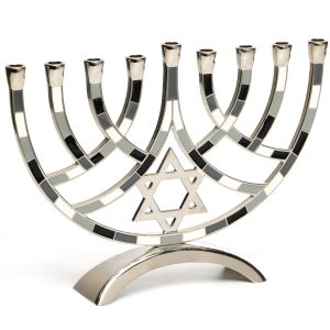 BLACK/GREY METAL MENORAH W/STAR 18 CM.