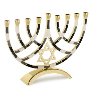 BLACK/GREY GOLDEN COLOR METAL MENORAH W/STAR 18 CM.