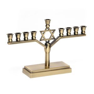 BRASS COLOR METAL MENORAH W/STAR 12 CM.
