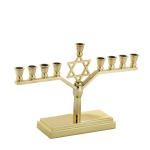 GOLDEN COLOR METAL MENORAH W/STAR 12 CM.
