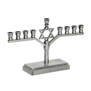 PEWTER FINISH METAL MENORAH W/STAR 12 CM.