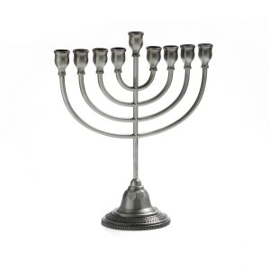 PEWTER FINISH METAL CLASSIC LARGE MENORA 34.5 CM.