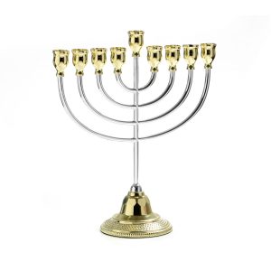 SILVER PLATED/GOLDEN COLOR METAL CLASSIC LG MENORA 34.5 CM.