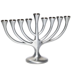 PEWTER FINISH METAL "TREE" MENORAH