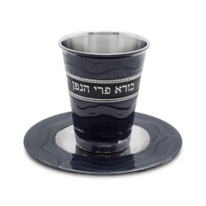 STAINLESS STEEL DARK GREY ENAMEL KIDDUSH CUP/SAUCER
