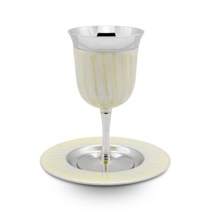 IVORY ENAMEL KIDDUSH CUP/STEM/SAUCER
