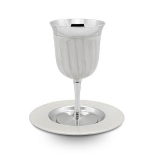 WHITE ENAMEL KIDDUSH CUP/STEM/SAUCER