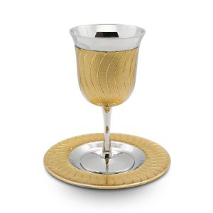 GOLDEN ENAMEL KIDDUSH CUP/STEM/SAUCER