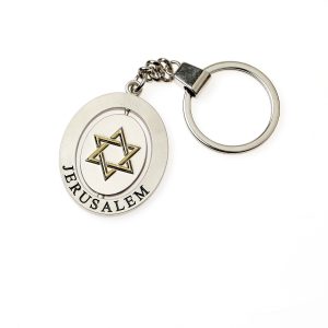 SPINNING OVAL STAR/DOVE KEY CHAIN