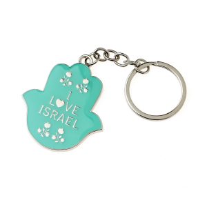 I LOVE ISRAEL TEAL TF HAMSA KEY CHAIN