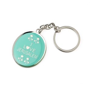 I LOVE ISRAEL  TEAL TF OVAL KEY CHAIN
