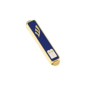 TEN COMMANDMENTS GOLDEN BLUE ENAMEL CAR MEZUZAH