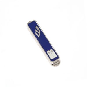 TEN COMMANDMENTS NICKEL BLUE ENAMEL CAR MEZUZAH