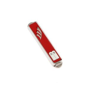 TEN COMMANDMENTS NICKEL RED ENAMEL CAR MEZUZAH