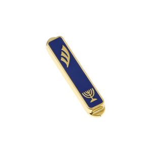 MENORAH GOLDEN BLUE ENAMEL CAR MEZUZAH