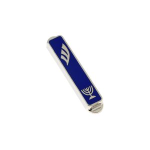 MENORAH NICKEL BLUE ENAMEL CAR MEZUZAH