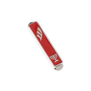 MENORAH NICKEL RED ENAMEL CAR MEZUZAH