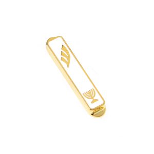 MENORAH GOLDEN WHITE ENAMEL CAR MEZUZAH