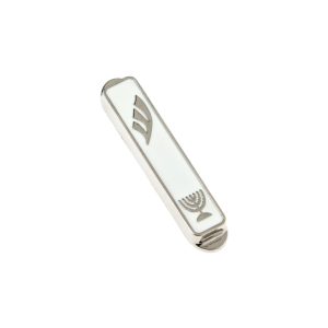 MENORAH NICKEL WHITE ENAMEL CAR MEZUZAH