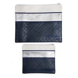 TALIT & TEFILIN BAGS WHITE/SILVER/NAVY VINYL