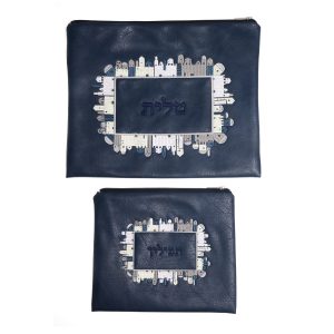 TALIT & TEFILIN BAGS JERUSALEM EMB. NAVY VINYL