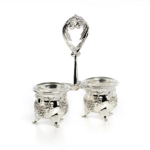 SILVER PLATED DOUBLE OPEN SALT DISH/SPOON