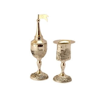 SILVER PLATED JERUSALEM HAVDALA CANDLESTICK+BESSAMIM BOX