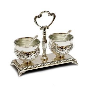 SILVER PLATED DOUBLE OPEN SALT DISH/SPOON