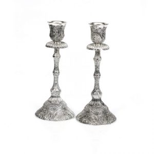 SILVER PLATED FILIGREE CANDLESTICKS 20 CM.