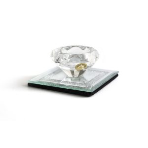 CRYSTAL MIRROR STONES SALT DISH/CANDLE STAND 9 CM.