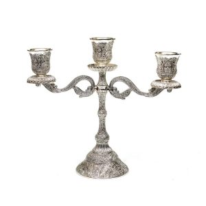 SILVER PLATED FILIGREE 3 BRANCH CANDLESTICKS 30 CM.
