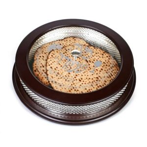SILVER PLATED/BROWN ROUND MATZA BOX 40 CM.
