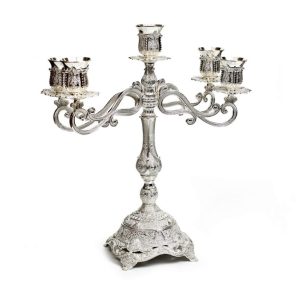 SILVER PLATED FILIGREE 5 BRANCH CANDLESTICKS  38 CM.