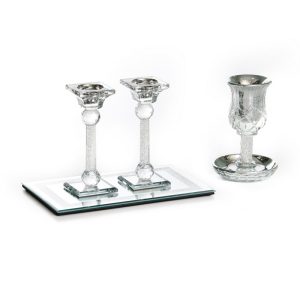 SILVER CRYSTAL BRIDE SET - KIDDUSH CUP/CANDLESTICKS/TRAY
