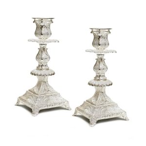 SILVER PLATED FILIGREE CANDLESTICKS 20 CM.