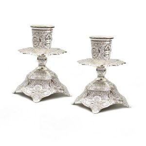 SILVER PLATED FILIGREE CANDLESTICKS 10 CM.