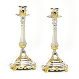 SILVER/GOLD PLATED LACQUER PR. CANDLESTICKS 30 CM.