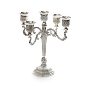 SILVER PLATED 5 BRANCH CANDLESTICKS 23 CM.