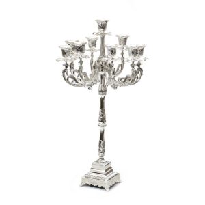 SILVER PLATED SQUARE BASE 9 BRANCH CANDLESTICKS  59 CM.